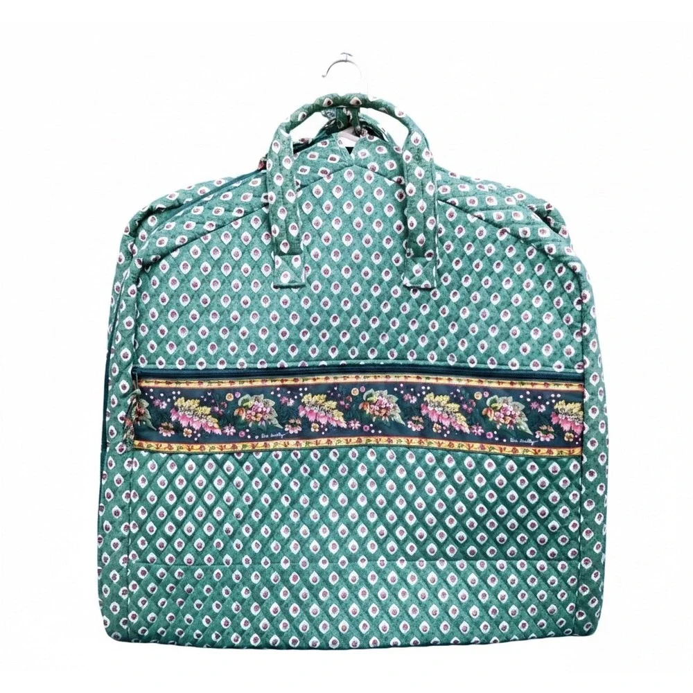 Vera Bradley Vtg Quilted‎ Garment Bag Green Floral Diamond Travel Luggage Vacay